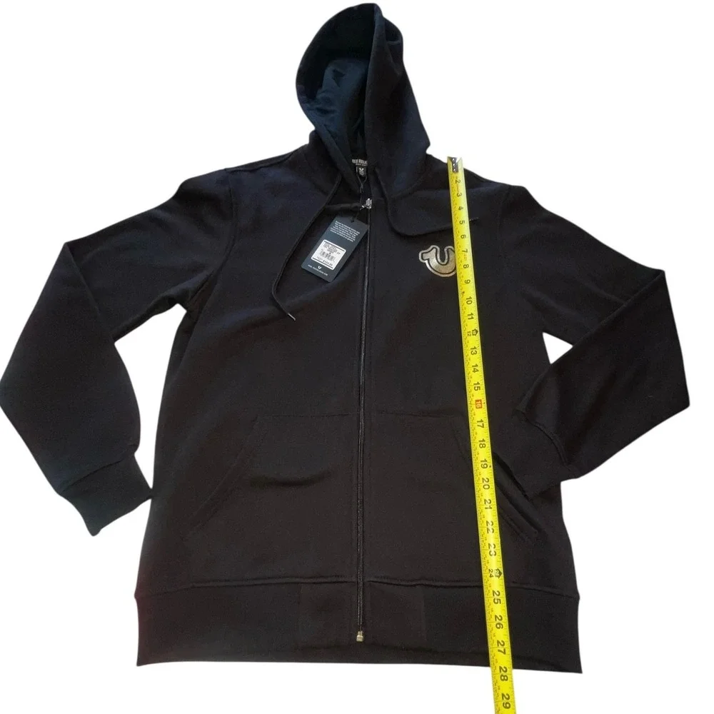 New True Religion Men's Jet Black‎ Foil Triology Hoodie Size Medium Full Zip NWT